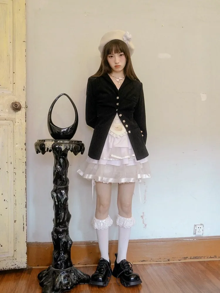 Sailor Collar Rose Button Jacquard Jacket【s0000003813】