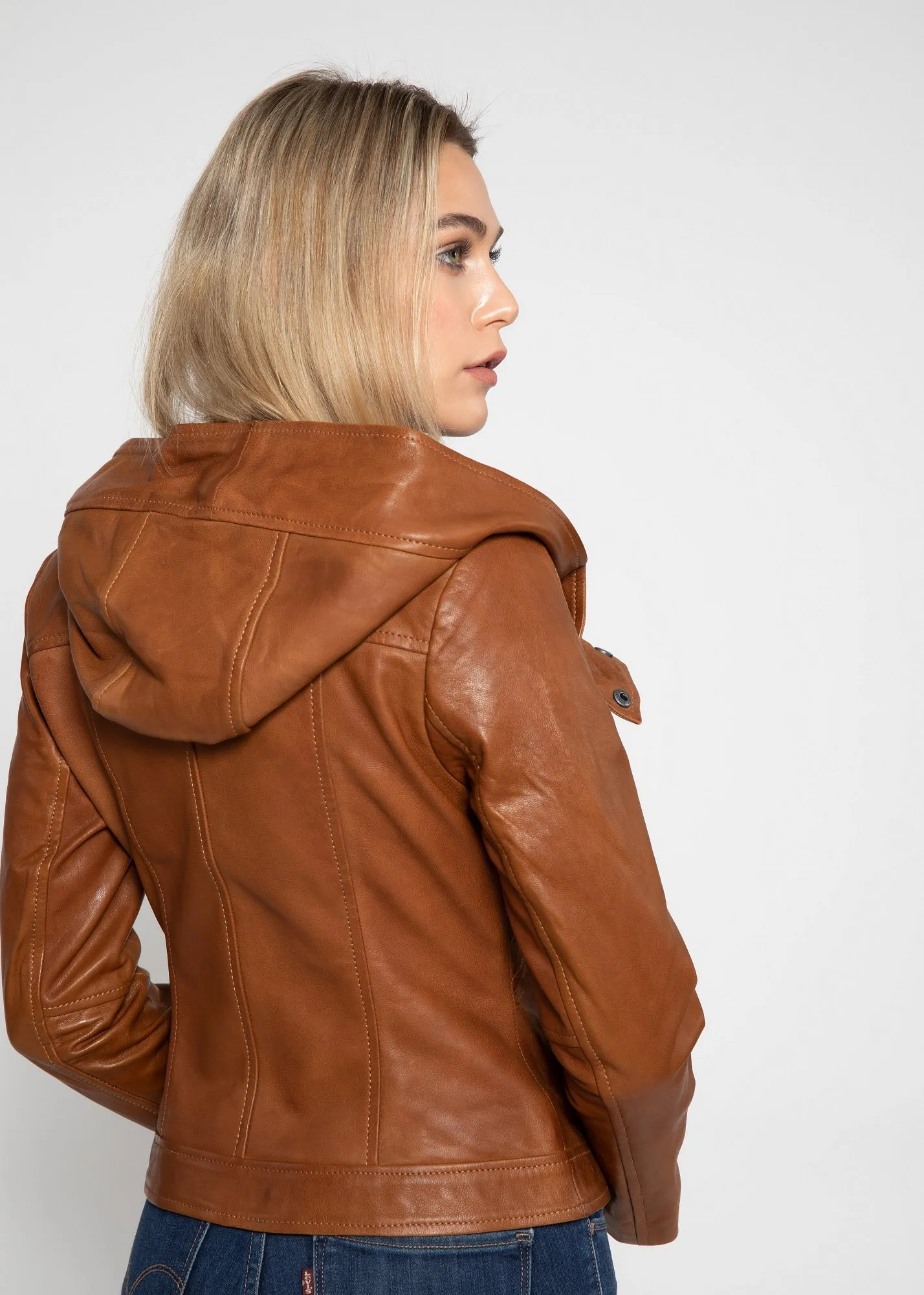 Sasha High Fashion Womens Hooded Leather Jacket