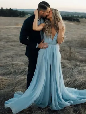 Sexy Deep V Neck Chiffon Evening Party Dress