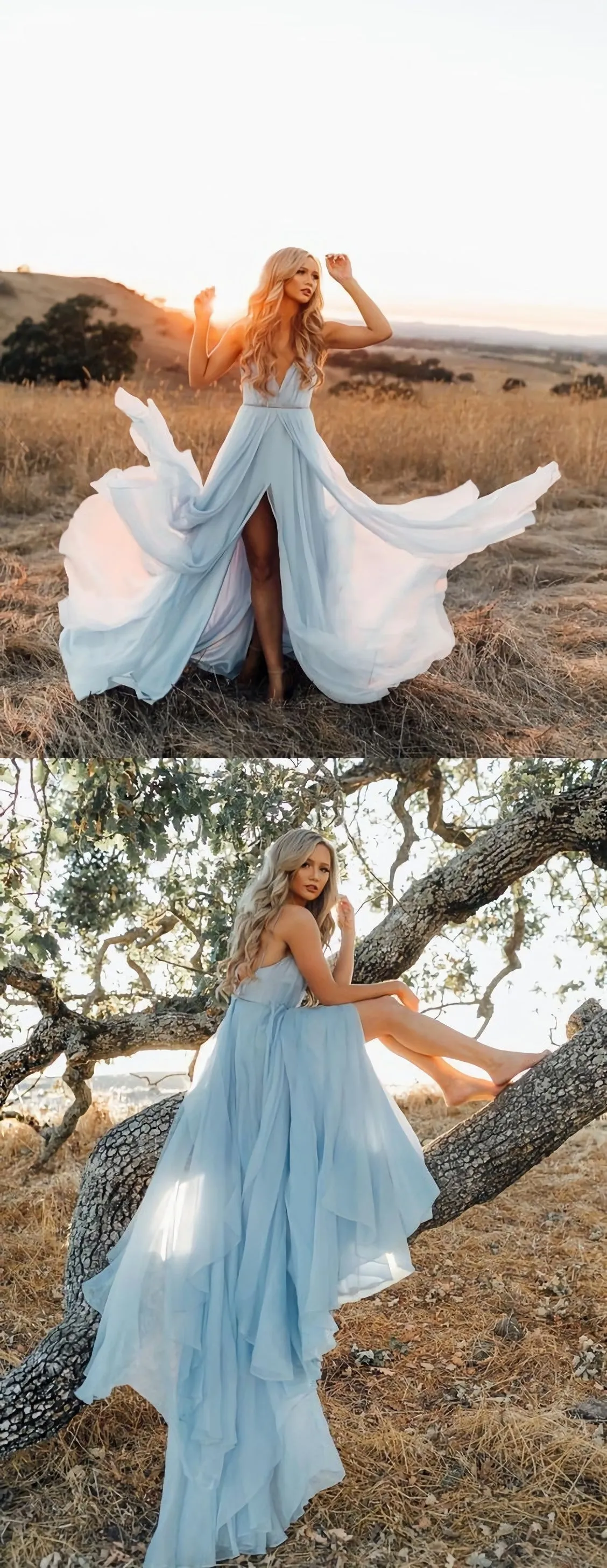 Sexy Deep V Neck Chiffon Evening Party Dress