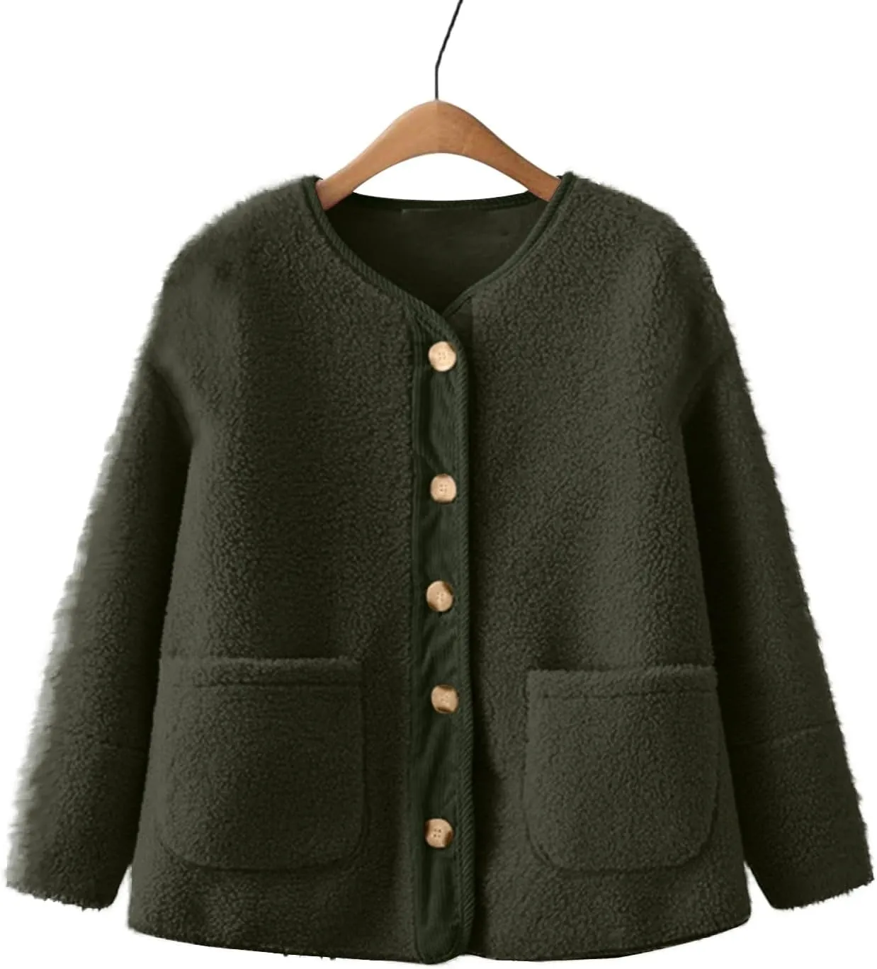 Sherpa Jacket Women Fuzzy Open Front Button Up Cardigans Oversized Fleece Jacket Warm Winter Coats with Pocket Outwear