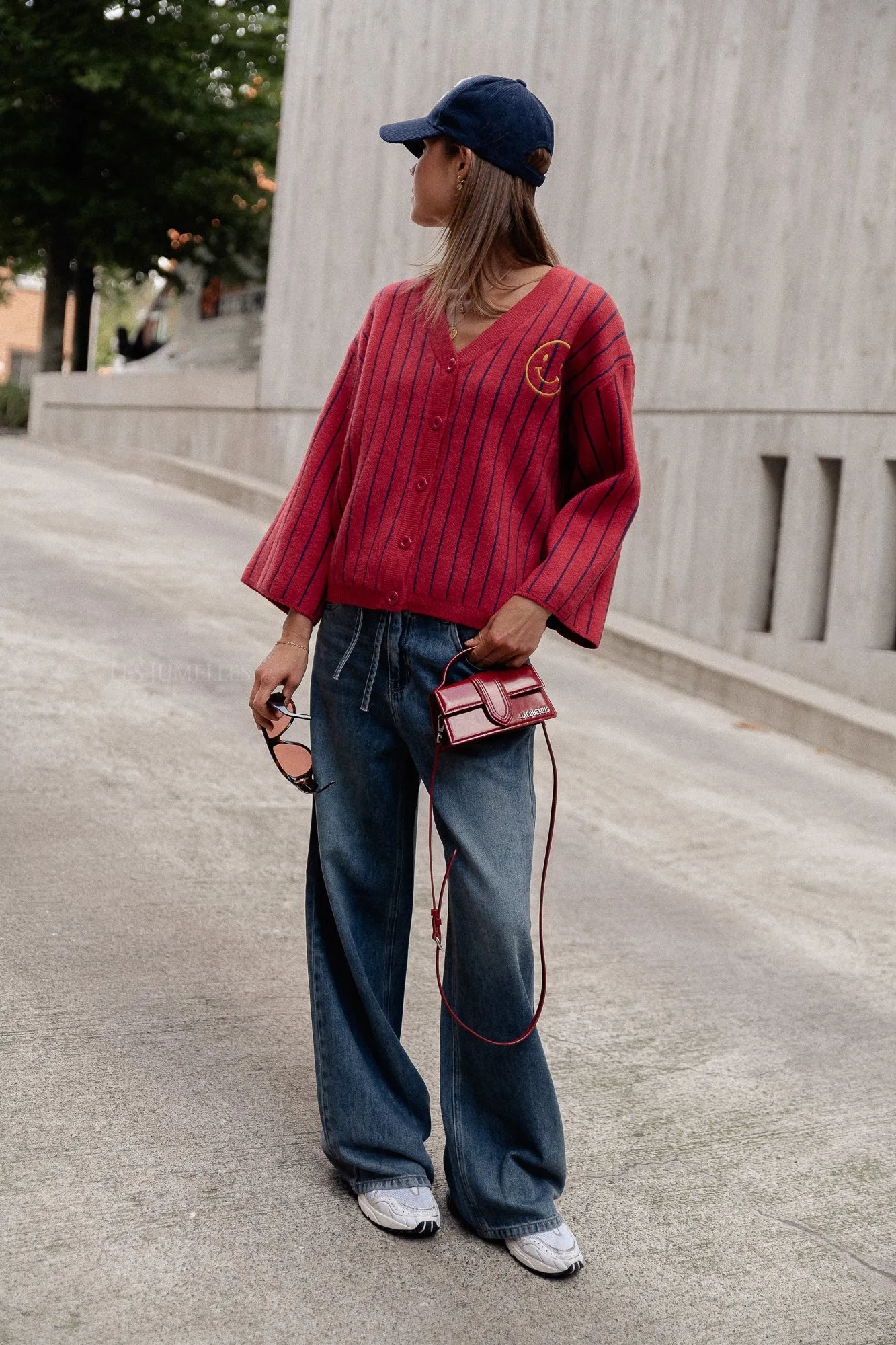 Smiley cardigan red/navy stripes