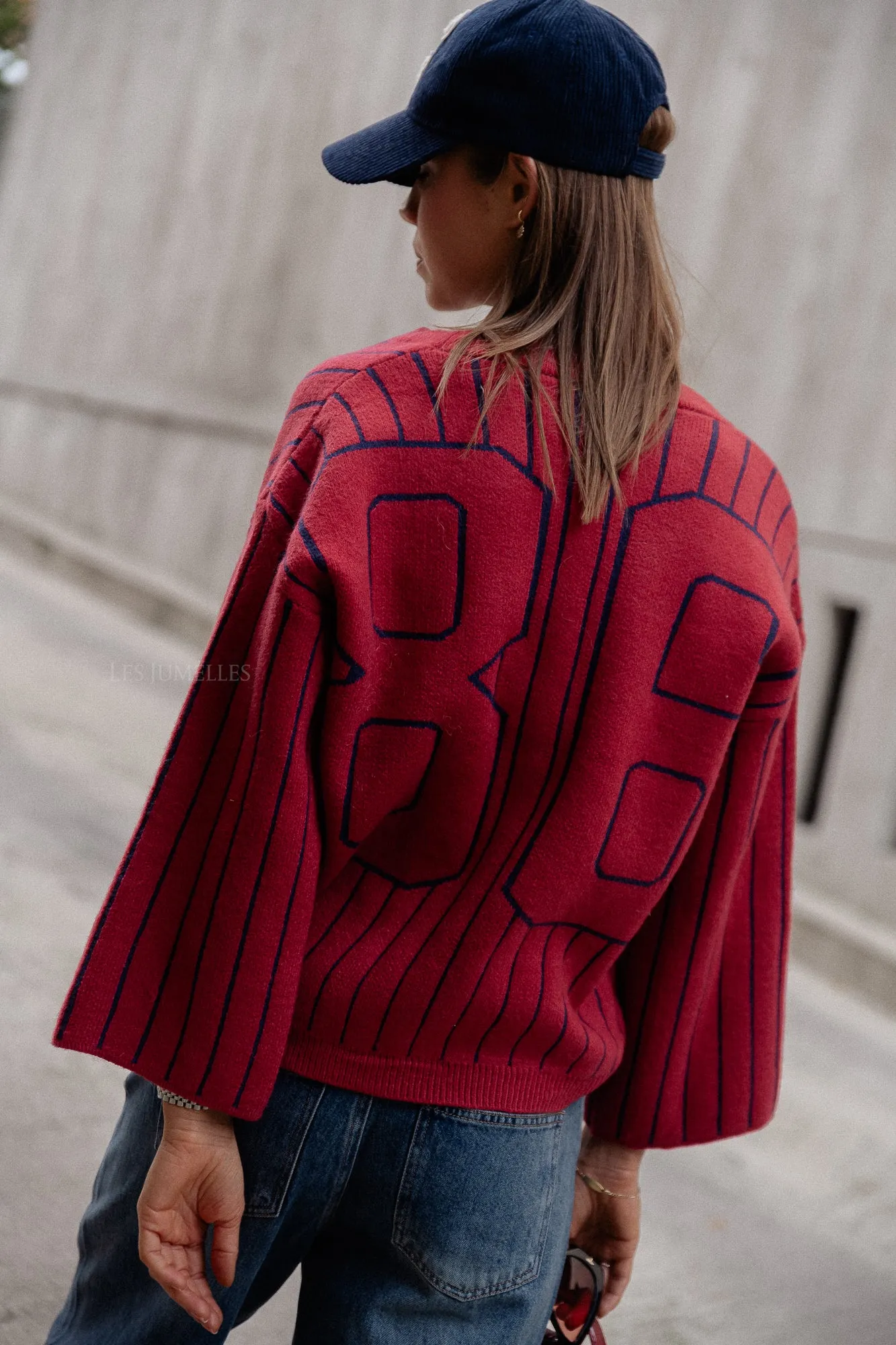 Smiley cardigan red/navy stripes
