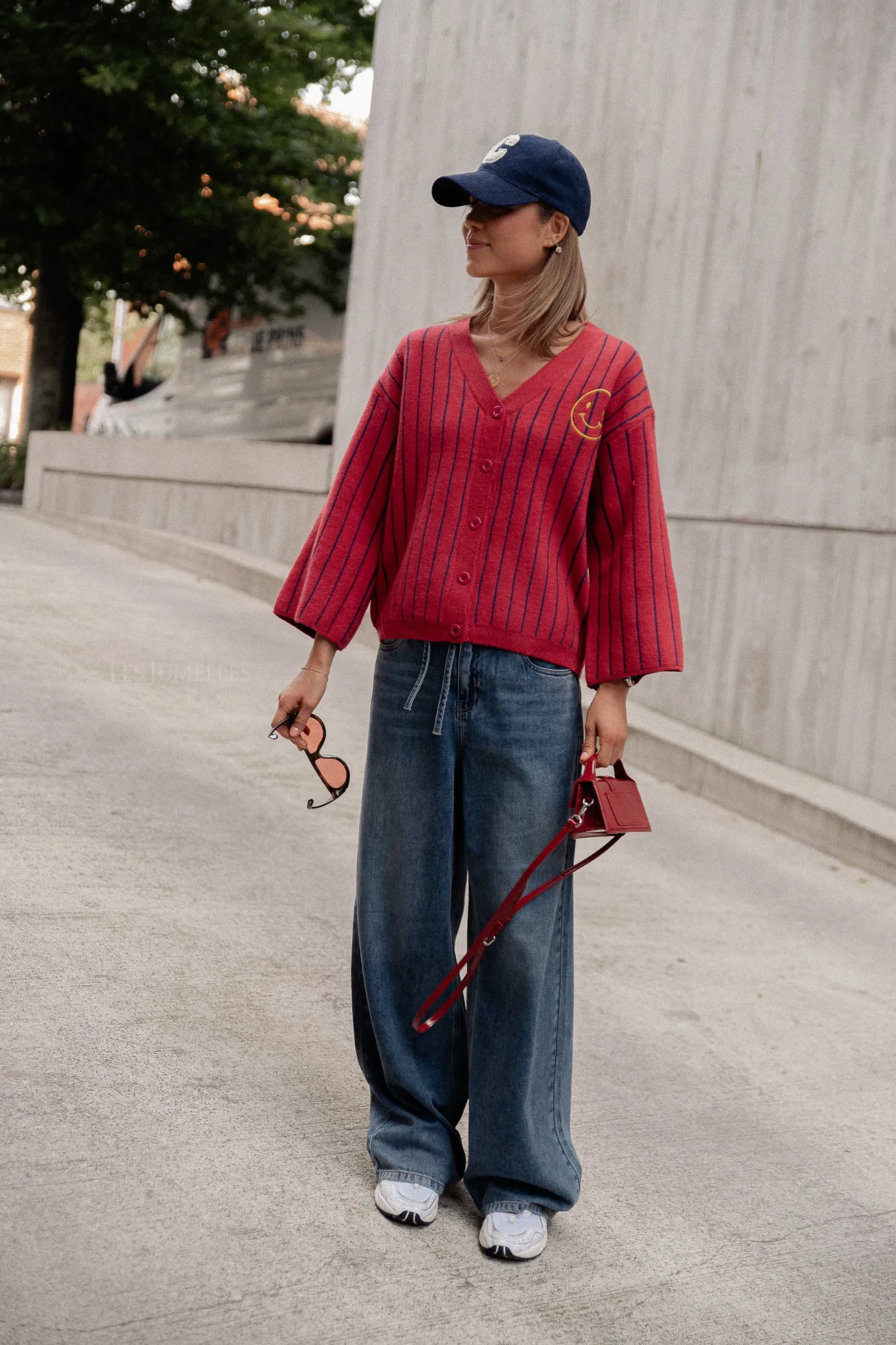 Smiley cardigan red/navy stripes