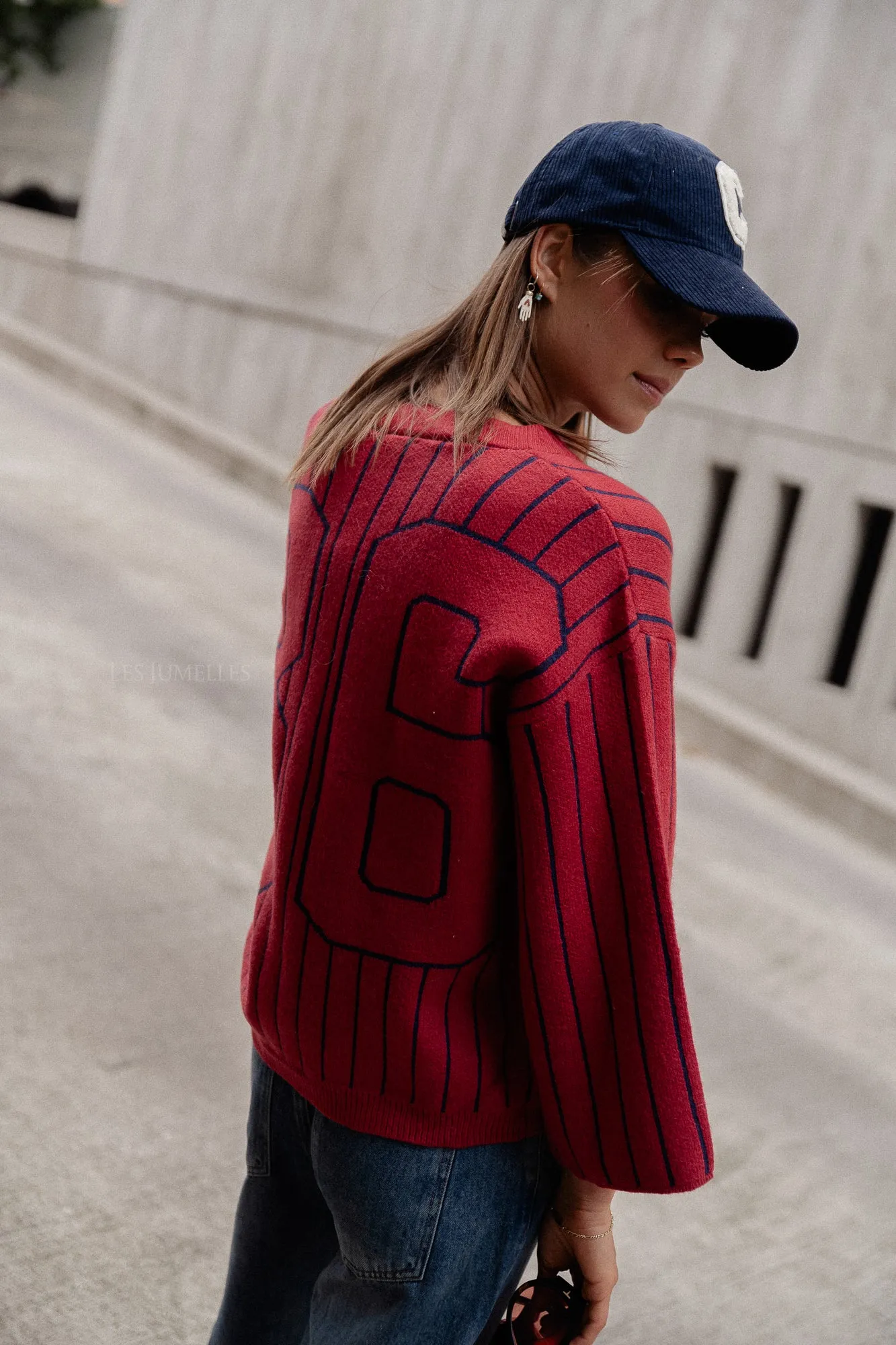 Smiley cardigan red/navy stripes