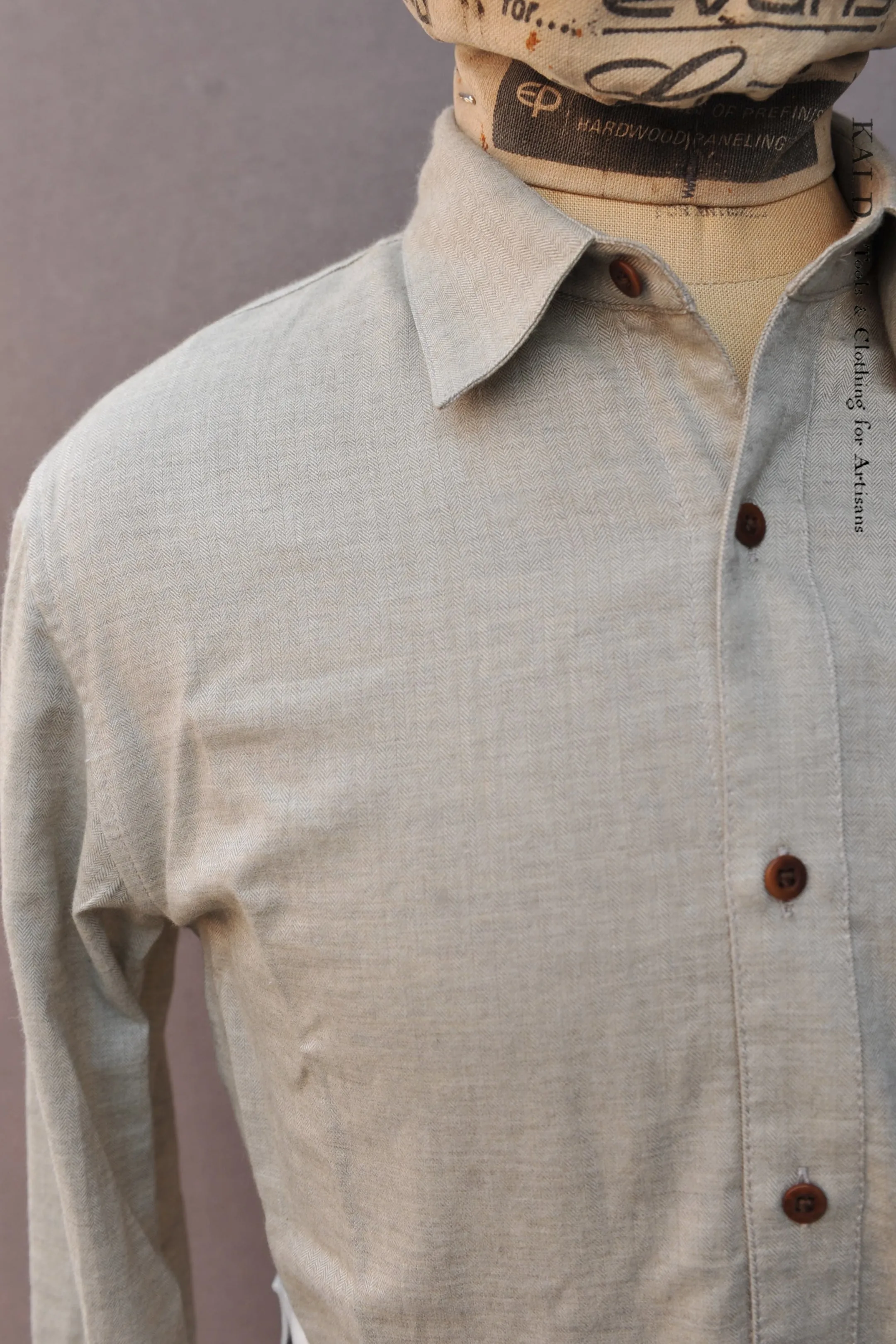 Soft Cotton Herringbone Delancey Shirt - Pale Green - L, XL
