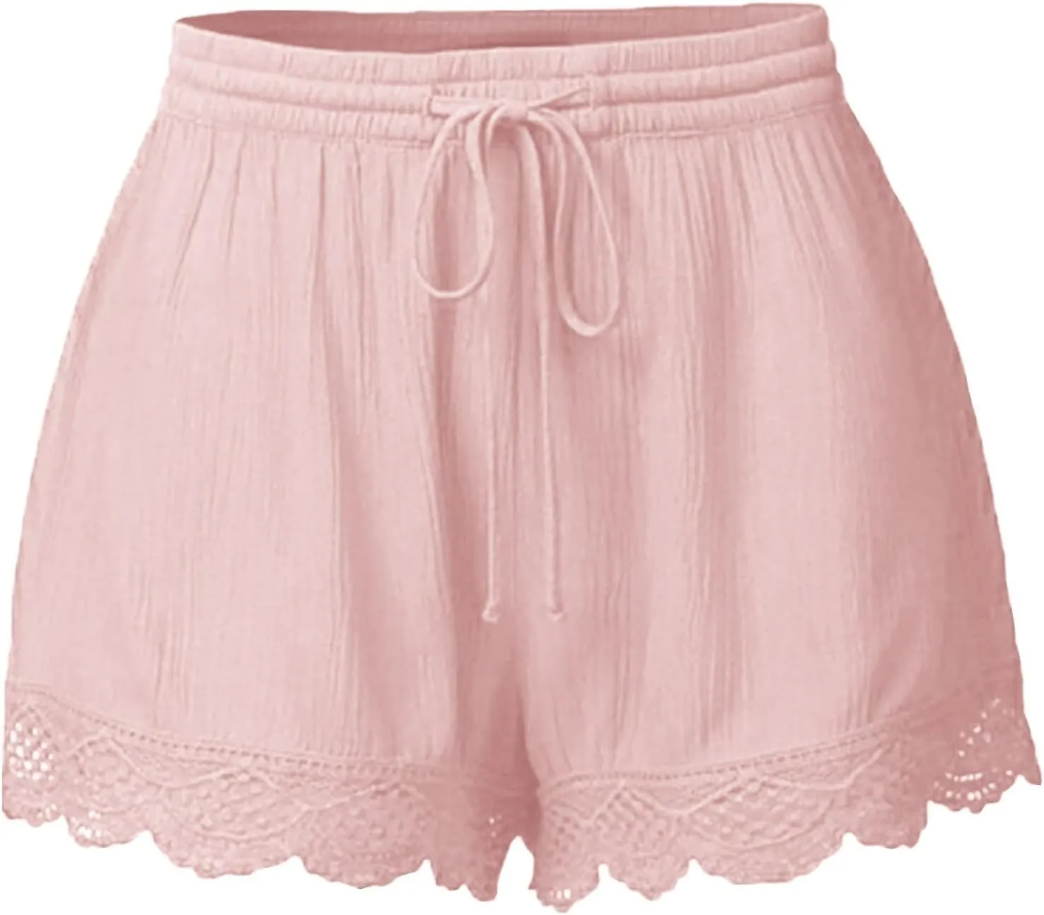 Summer Shorts for Women Elastic Waist Drawstring Lace Trim Pleated Beach Shorts Comfy Loose Lightweight Casual Shorts