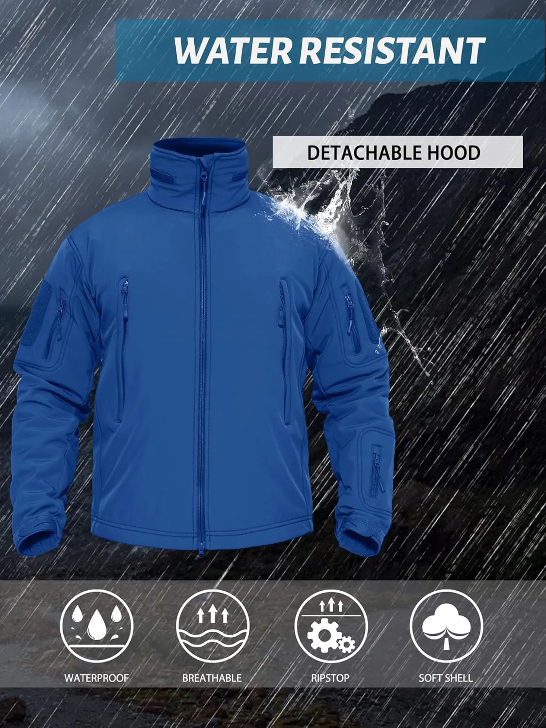 TACVASEN Men's Fleece Lined Tactical Jacket Waterproof Military Hoodie Winter Softshell Jacket Rain Coat Warm Hiking Hunting