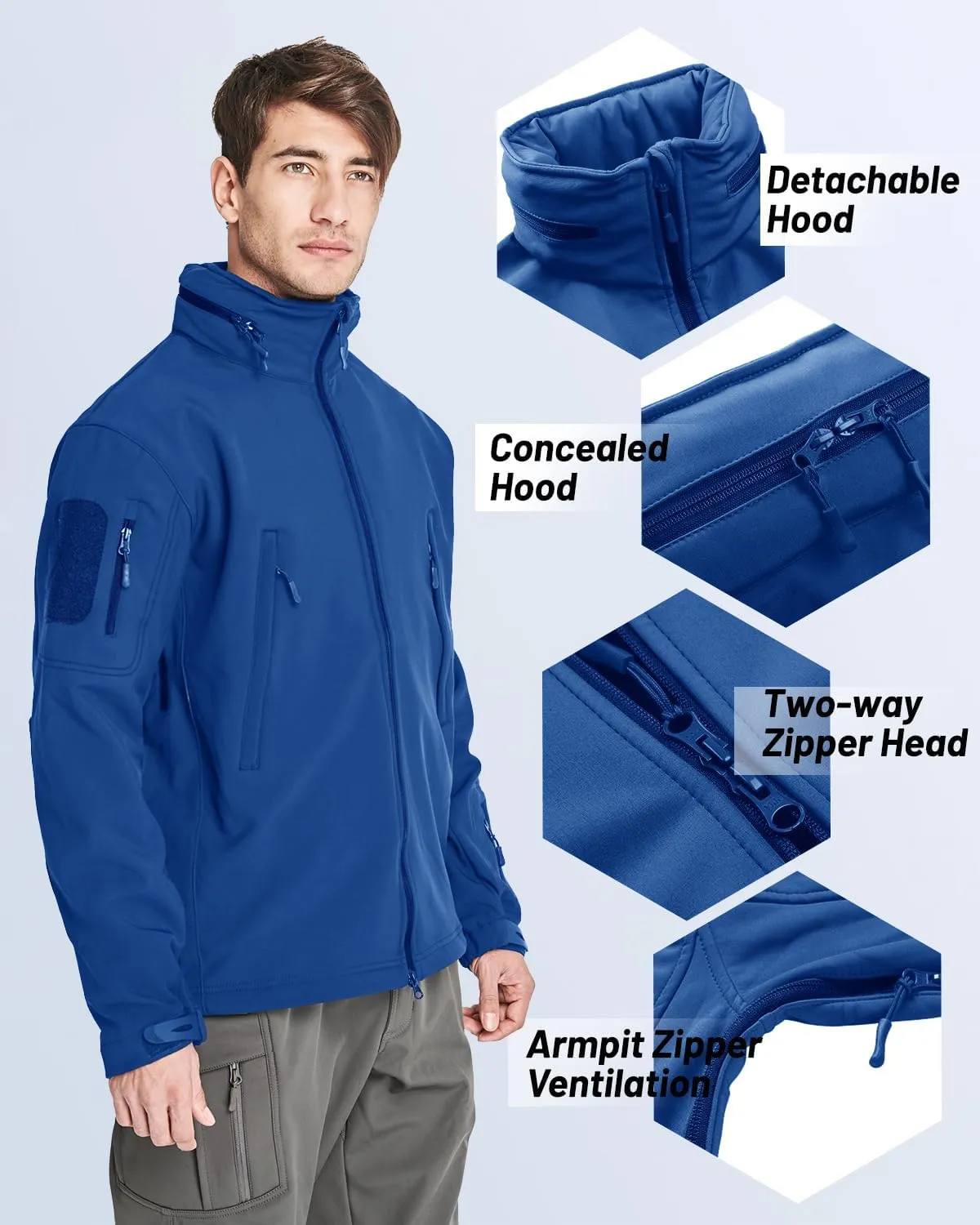 TACVASEN Men's Fleece Lined Tactical Jacket Waterproof Military Hoodie Winter Softshell Jacket Rain Coat Warm Hiking Hunting