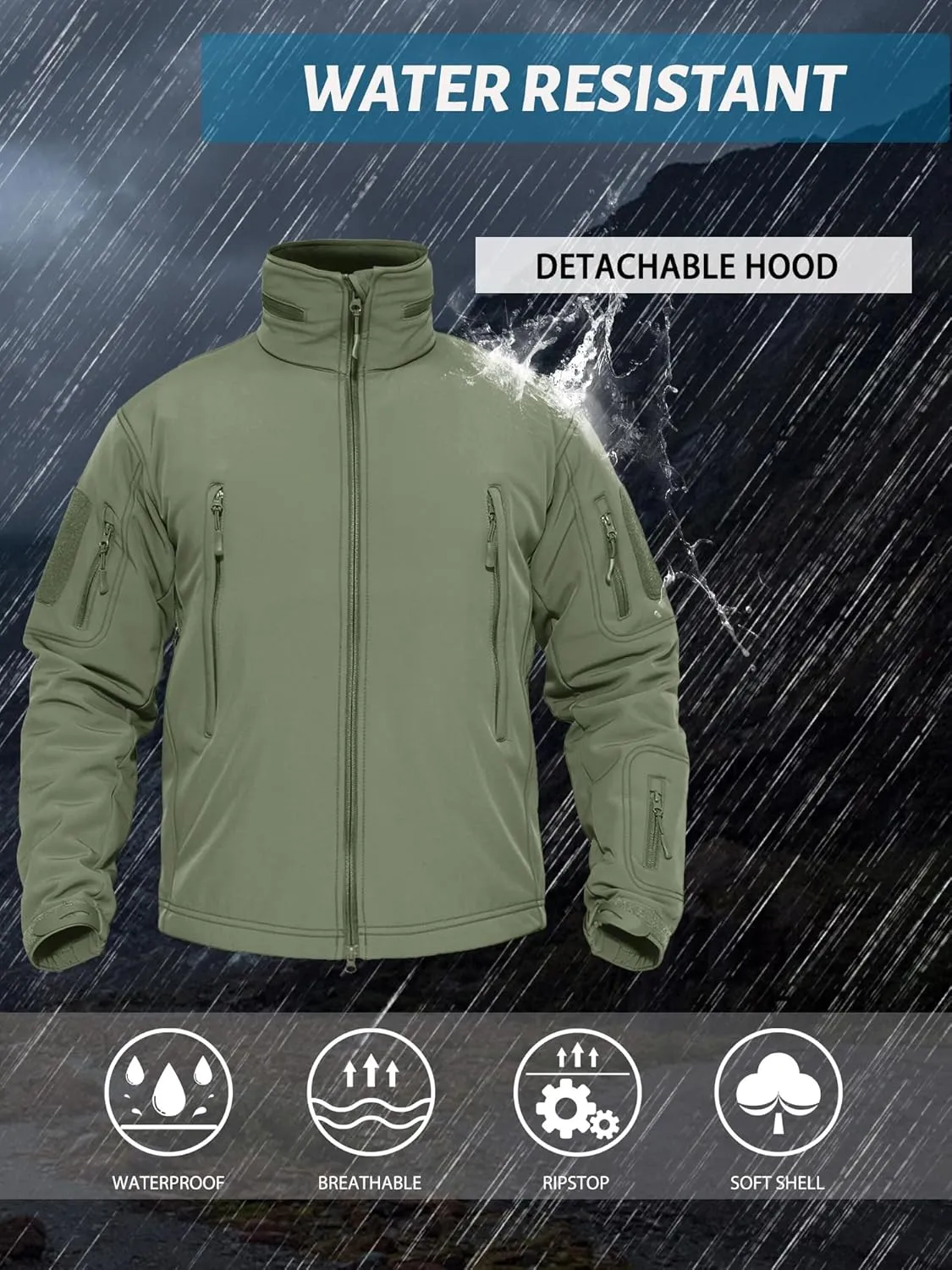 TACVASEN Men's Fleece Lined Tactical Jacket Waterproof Military Hoodie Winter Softshell Jacket Rain Coat Warm Hiking Hunting