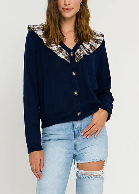 Tartan Check Ruffle Cardigan