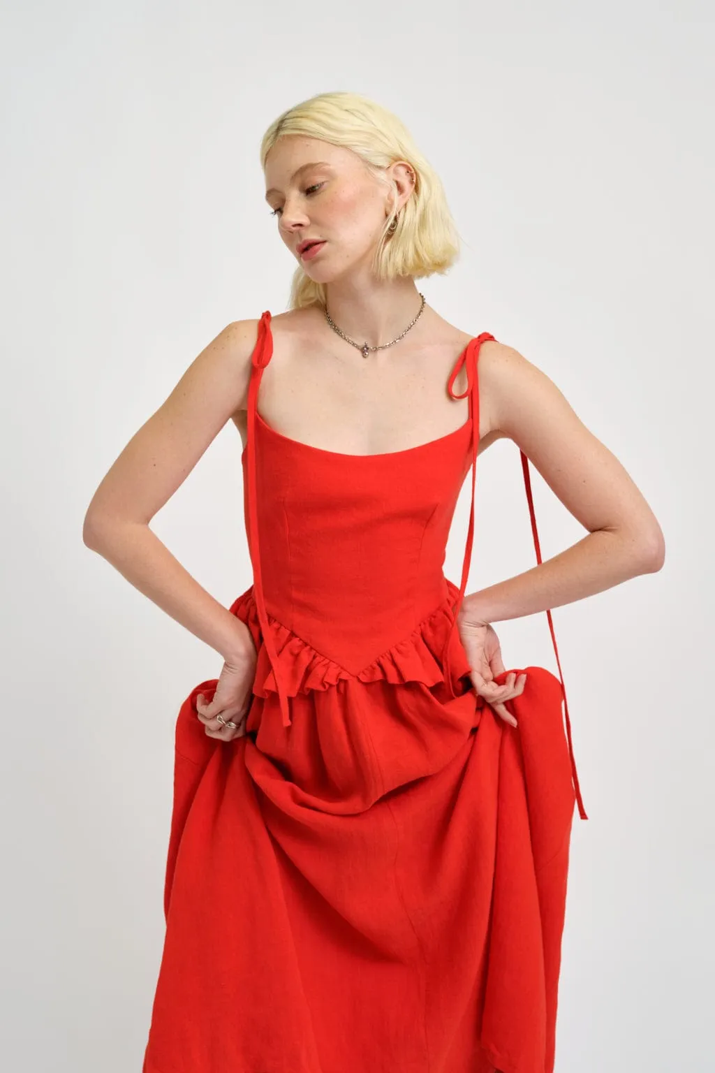 Tessa Dress Red Linen
