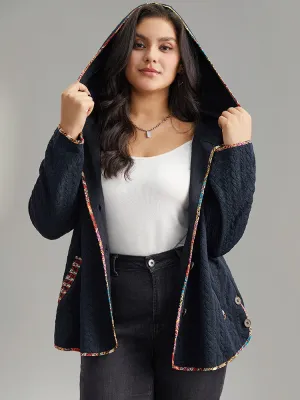 Texture Pocket Patchwork Button Detail Coat