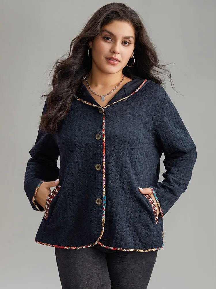 Texture Pocket Patchwork Button Detail Coat