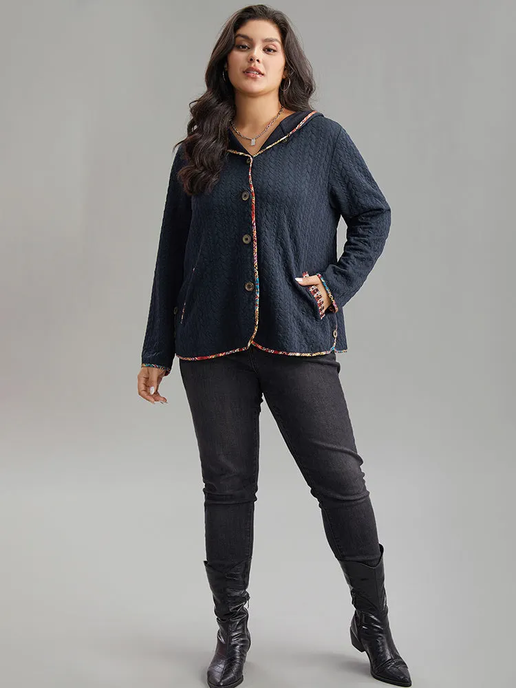 Texture Pocket Patchwork Button Detail Coat
