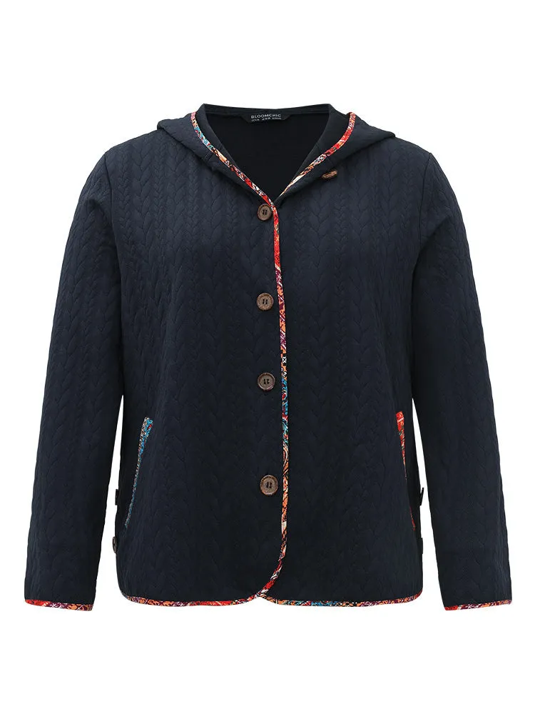 Texture Pocket Patchwork Button Detail Coat