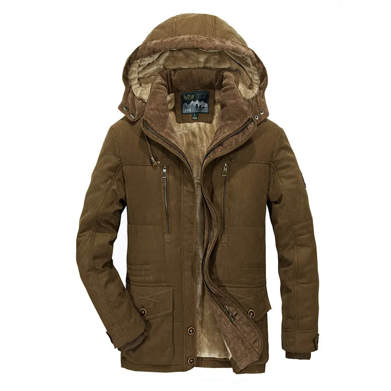 Toleet winter outfits men Winter Black Friday Cyber Monday Christmas Fleece-lined Thickened Cotton-Padded Coat Men's plus Size Hooded Loose Mid-Length Cotton-Padded Coat Men's 13029