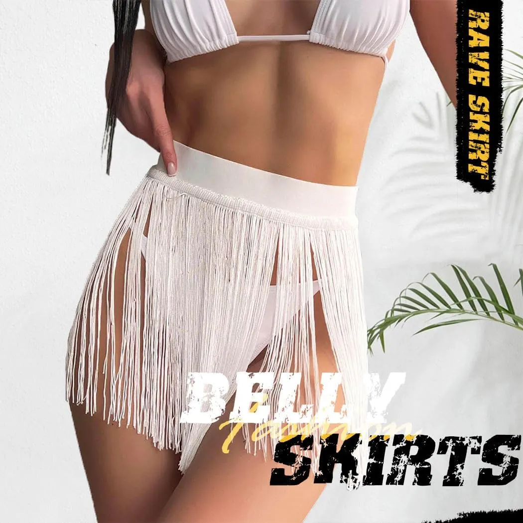 TWINKLEDE Fringe Tassel Mini Skirt Rave Costume Belly Dance Cover Up Skirt for Women