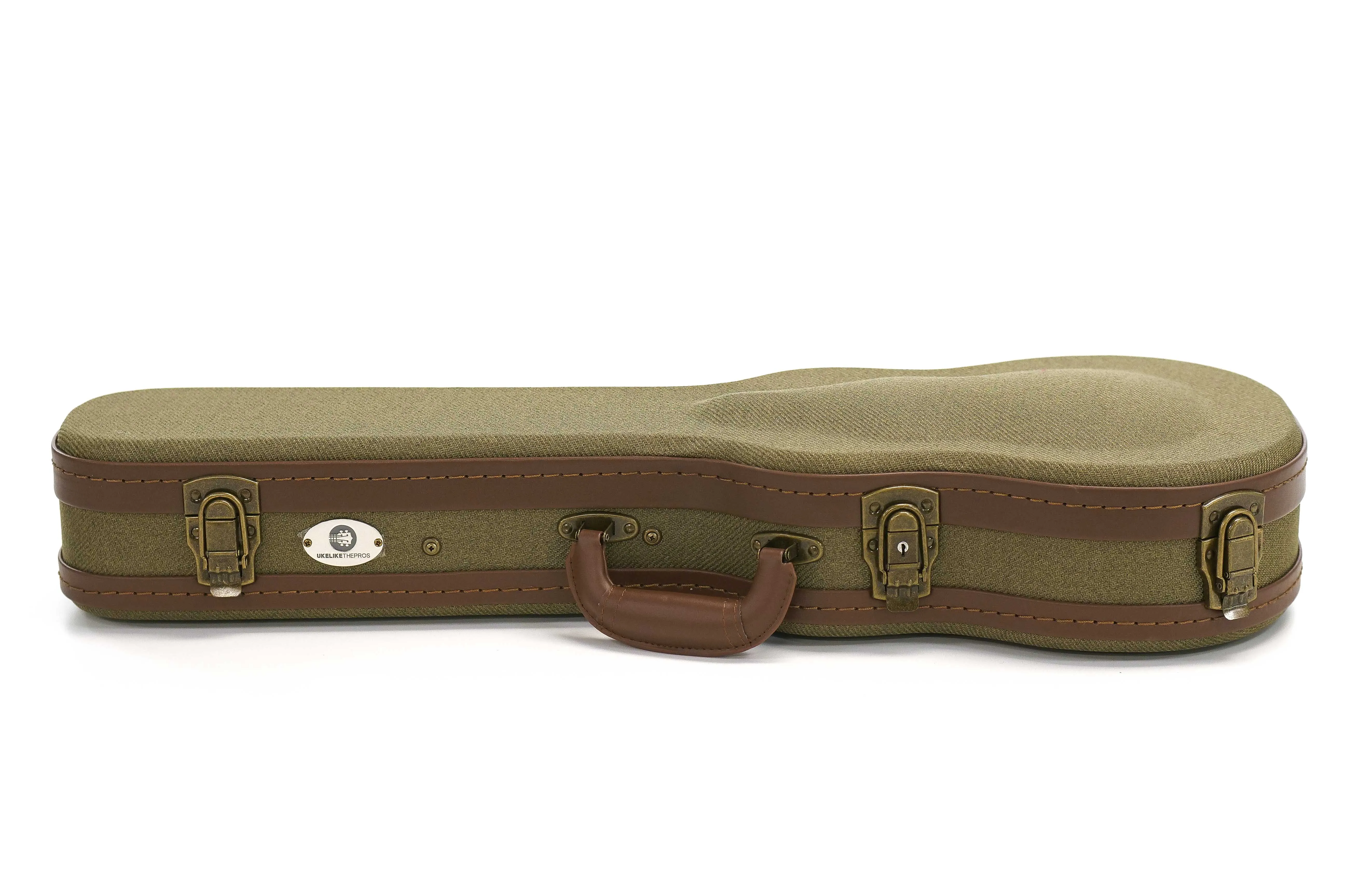 Uke Like The Pros OTB-AT Baritone Ukulele Olive Tweed Archtop Hardshell Case