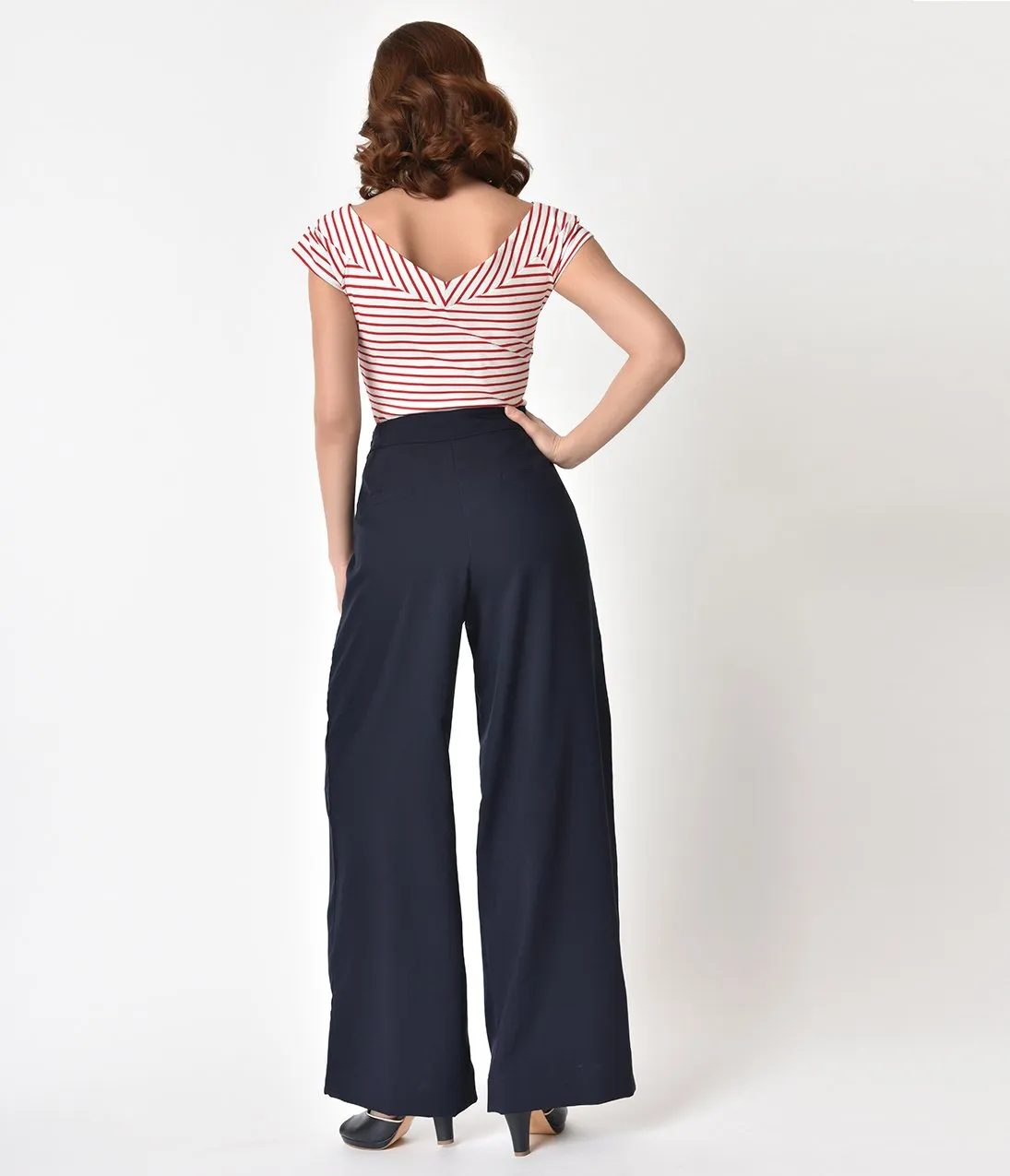 Unique Vintage 1940s Style Midnight Blue High Waist Sailor Ginger Pants