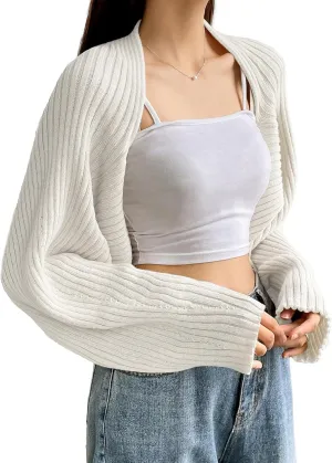 Verdusa Women's Long Sleeve Open Front Knitted Crop Cardigan Sweater Shrug