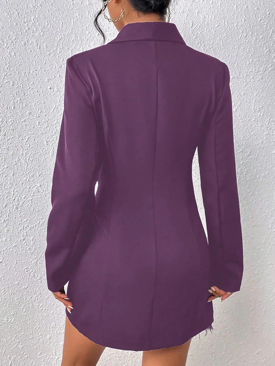 WDIRARA Women's Fuzzy Trim Wrap Button Front Long Sleeve Shawl Collar Blazer Dress
