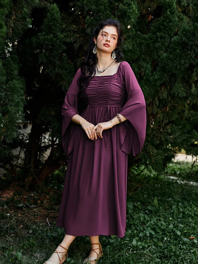 Women Chiffon Dress Off Shouder Ruched Dress with Pocket