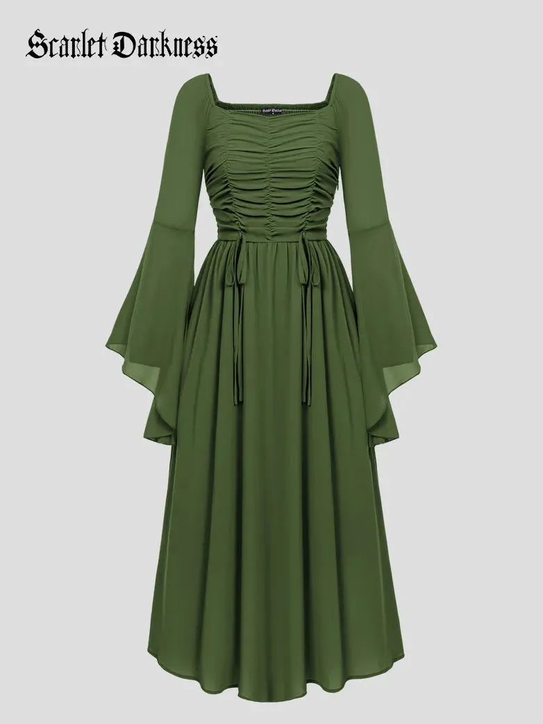 Women Chiffon Dress Off Shouder Ruched Dress with Pocket