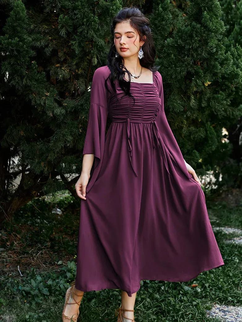Women Chiffon Dress Off Shouder Ruched Dress with Pocket