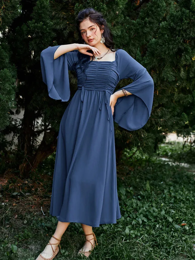Women Chiffon Dress Off Shouder Ruched Dress with Pocket