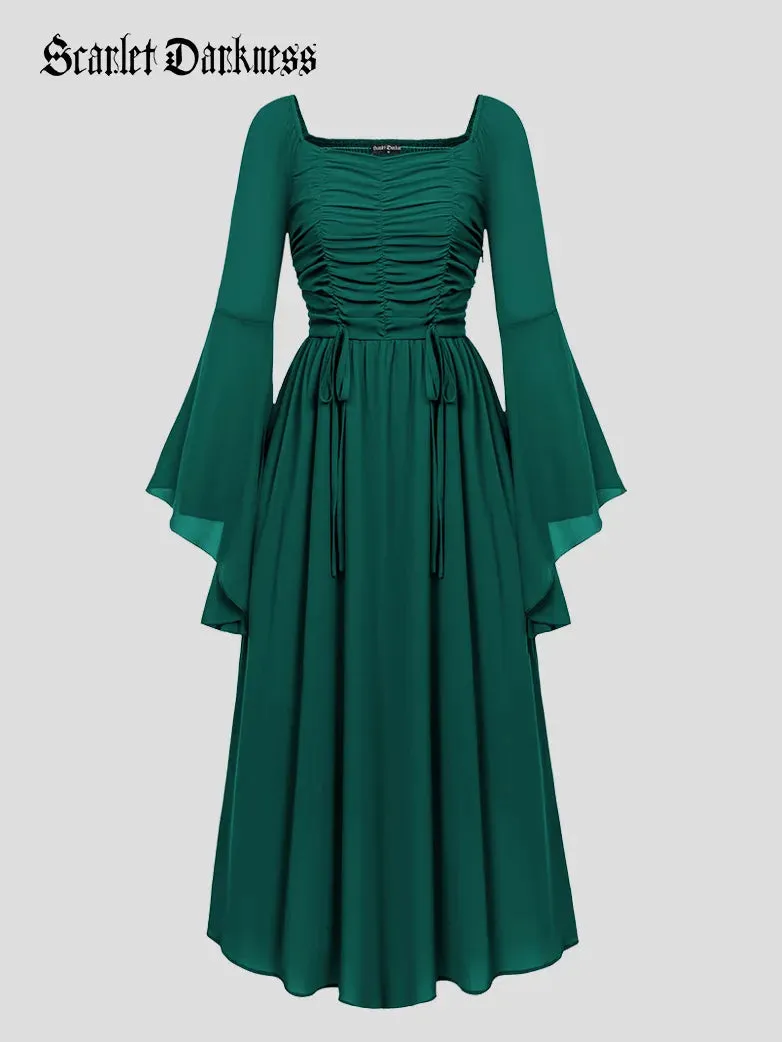 Women Chiffon Dress Off Shouder Ruched Dress with Pocket