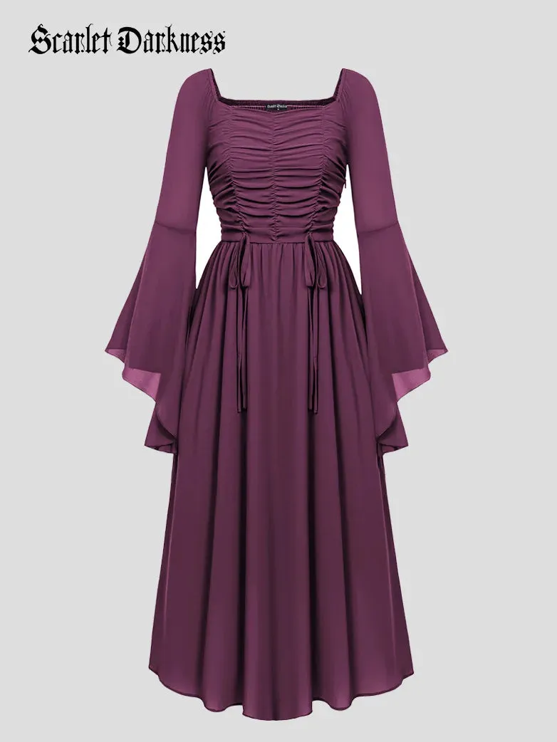 Women Chiffon Dress Off Shouder Ruched Dress with Pocket