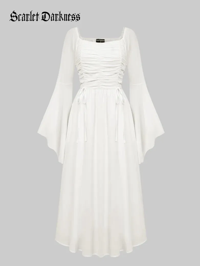 Women Chiffon Dress Off Shouder Ruched Dress with Pocket