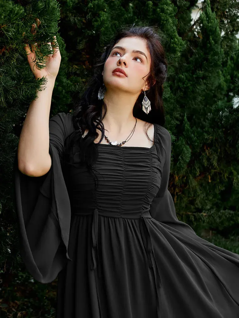 Women Chiffon Dress Off Shouder Ruched Dress with Pocket