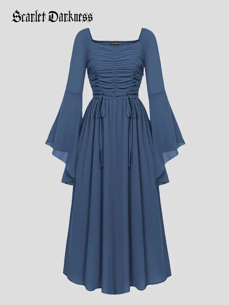 Women Chiffon Dress Off Shouder Ruched Dress with Pocket