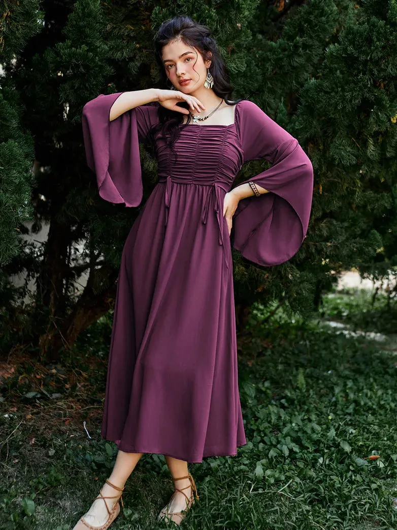 Women Chiffon Dress Off Shouder Ruched Dress with Pocket