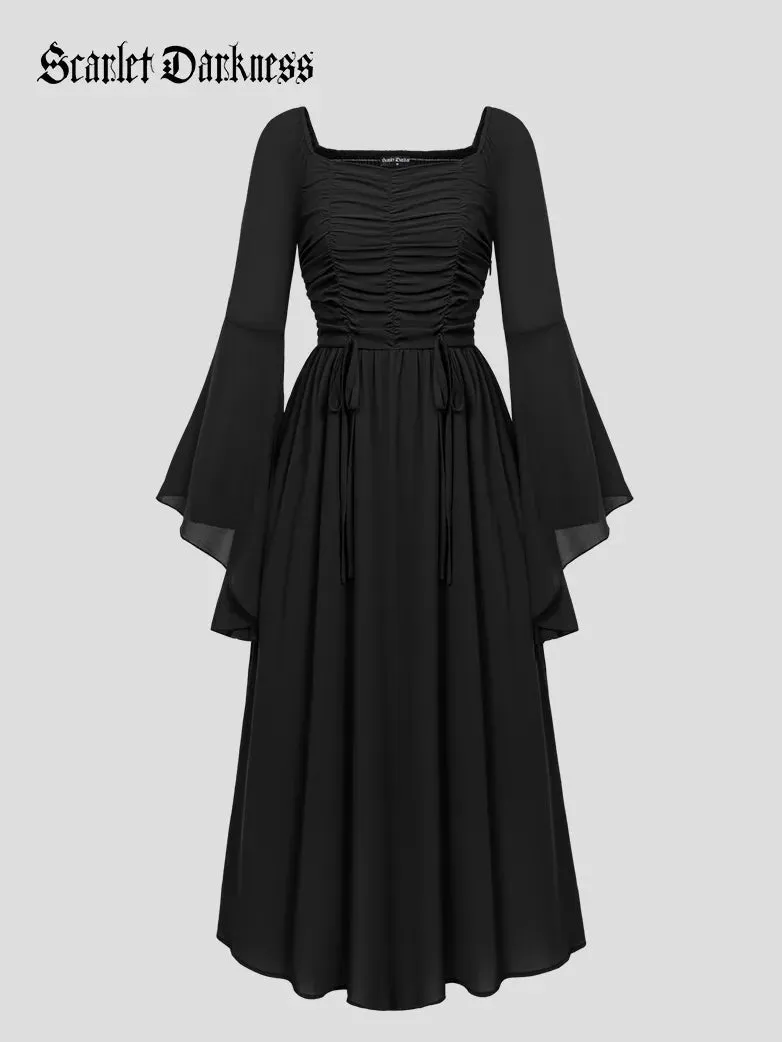 Women Chiffon Dress Off Shouder Ruched Dress with Pocket