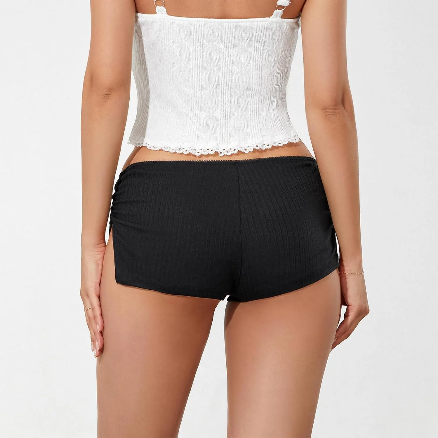 Women Y2k Micro Shorts Sexy Low Rise Side Slit Mini Shorts Soft Booty Boy Shorts Cute Lounge Pj Bottoms Shorts