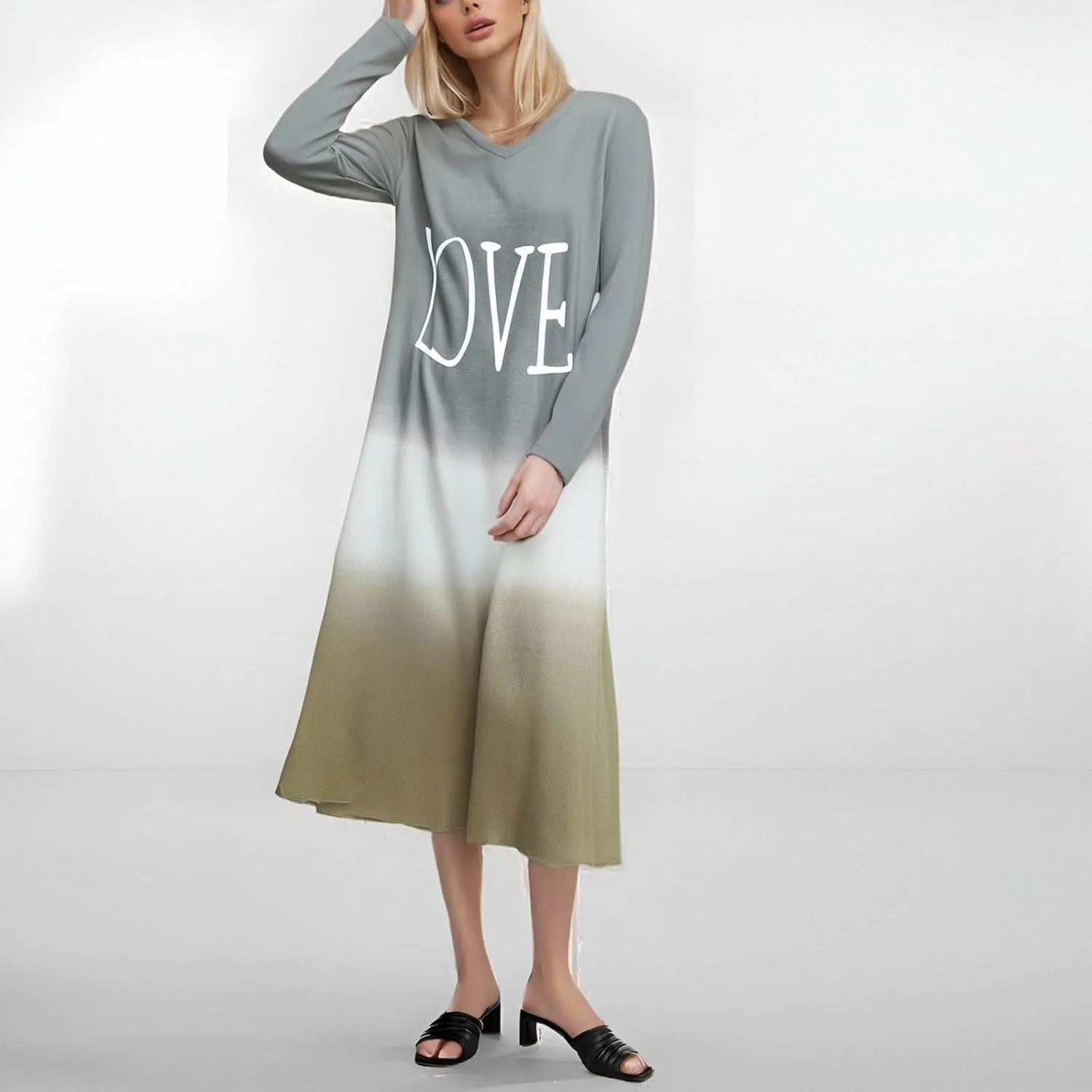 Womens Cotton T Shirt Dresses Long Sleeve Casual Crew Neck Tunic Dress Cute Spring Loose Fit Baggy Shift Maxi Dress