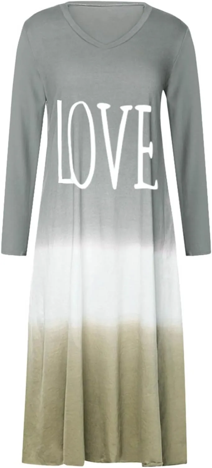 Womens Cotton T Shirt Dresses Long Sleeve Casual Crew Neck Tunic Dress Cute Spring Loose Fit Baggy Shift Maxi Dress