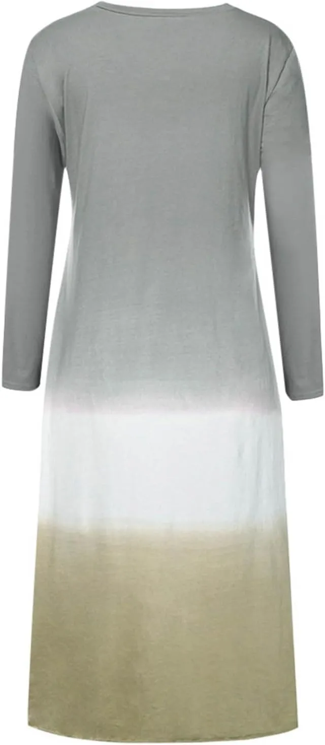 Womens Cotton T Shirt Dresses Long Sleeve Casual Crew Neck Tunic Dress Cute Spring Loose Fit Baggy Shift Maxi Dress