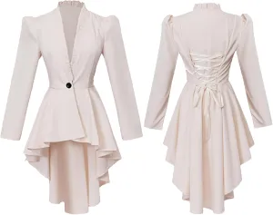 Women's Medieval Tuxedo Gothic Coat Trench Coat Performance Costume Halloween Costume Lace Up Blazer Cosplay Outfits
