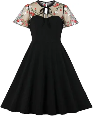 Women's Vintage Polka Dot 1950s Audrey Retro Rockabilly Prom Dress 50's 60's A-Line Cocktail Party Swing Dress