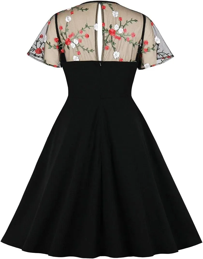 Women's Vintage Polka Dot 1950s Audrey Retro Rockabilly Prom Dress 50's 60's A-Line Cocktail Party Swing Dress