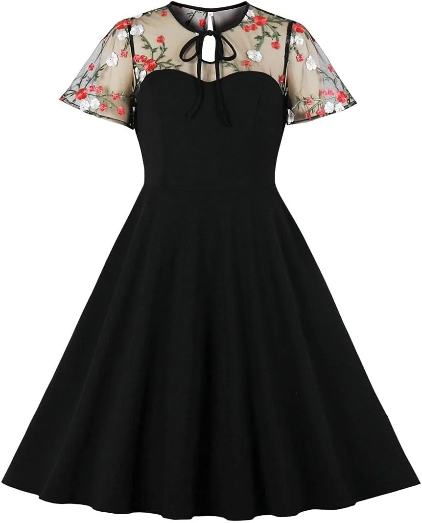 Women's Vintage Polka Dot 1950s Audrey Retro Rockabilly Prom Dress 50's 60's A-Line Cocktail Party Swing Dress