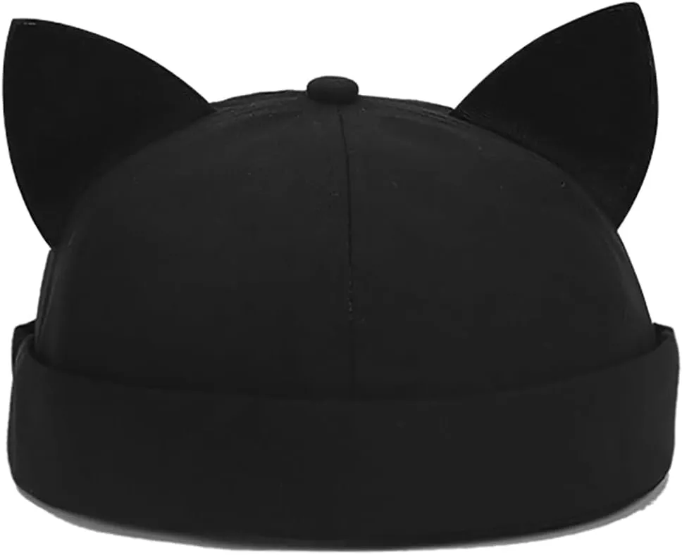 XYIYI Women Cat Ears Hat Cute Docker Cap Brimless Skullcap Sailor Cap Rolled Cuff Retro Beanie Hat