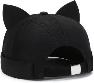 XYIYI Women Cat Ears Hat Cute Docker Cap Brimless Skullcap Sailor Cap Rolled Cuff Retro Beanie Hat