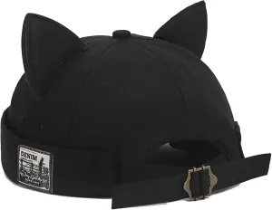 XYIYI Women Cat Ears Hat Cute Docker Cap Brimless Skullcap Sailor Cap Rolled Cuff Retro Beanie Hat