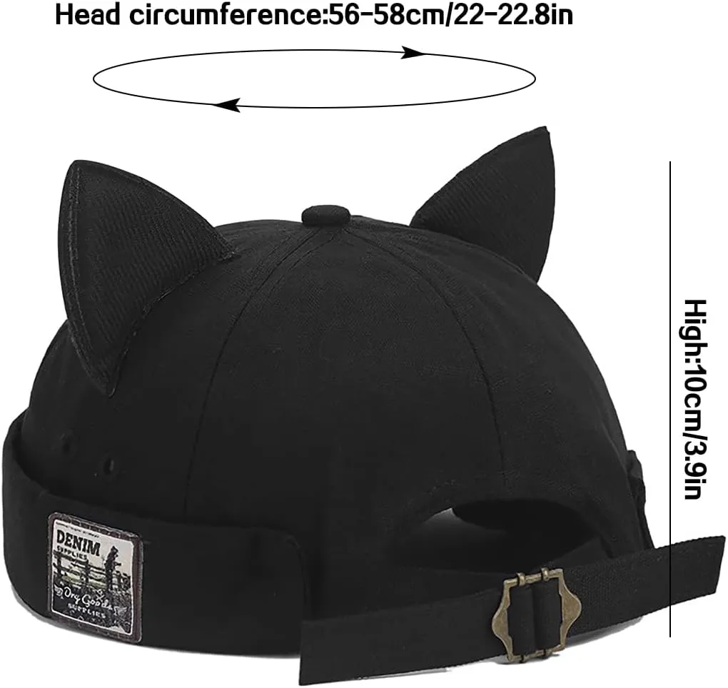 XYIYI Women Cat Ears Hat Cute Docker Cap Brimless Skullcap Sailor Cap Rolled Cuff Retro Beanie Hat