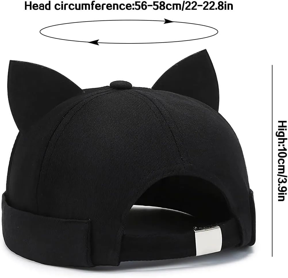 XYIYI Women Cat Ears Hat Cute Docker Cap Brimless Skullcap Sailor Cap Rolled Cuff Retro Beanie Hat